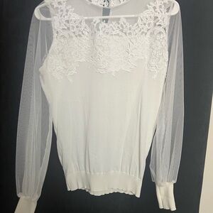 Pre loved Adiva White Lace Sheer Sleeve Blouse